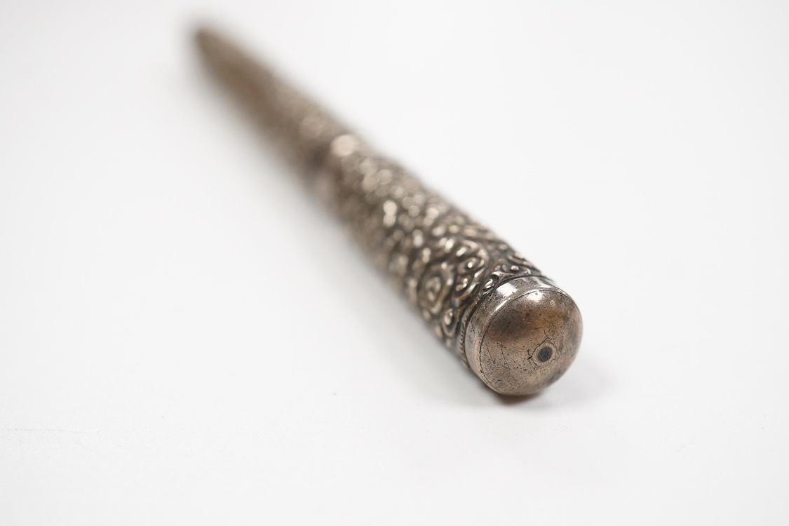 A Mabie Todd & Co. Sterling silver snail pattern eye dropper with flexible nib with over-and-over feed, No.3 size